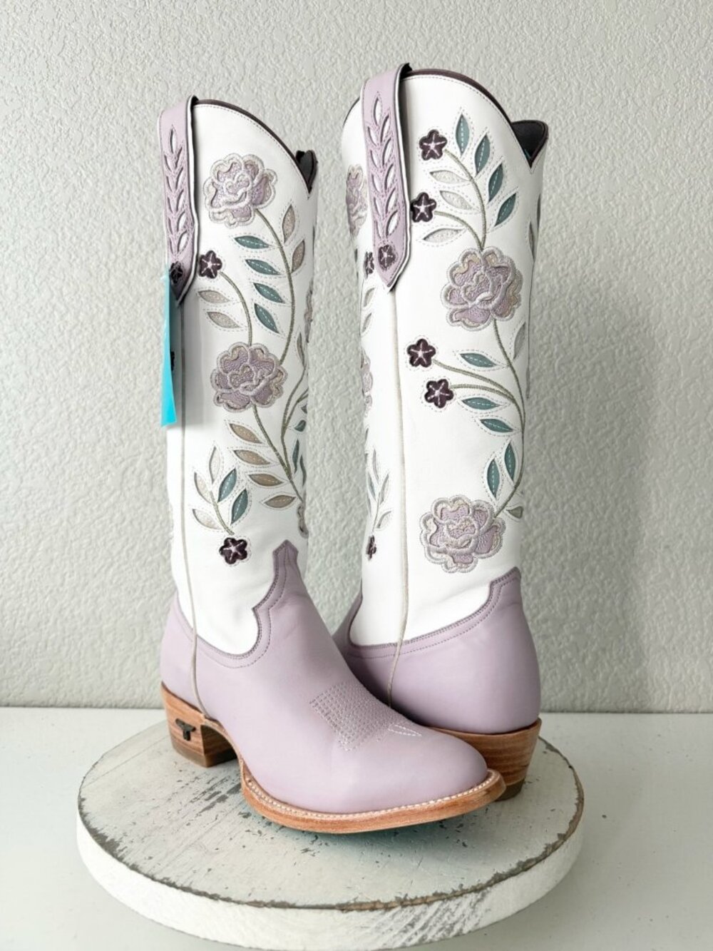 Lane KENZIE Purple White Cowboy Boots Womens 8.5 Western Floral Embroidered Tall